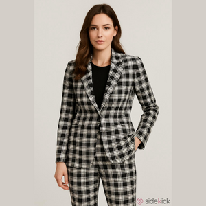 Iman: 2pc Black and White Plaid Pantsuit, Size 2X